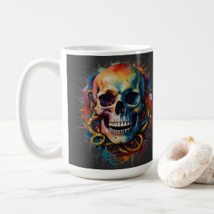 Skull Head with multi-colored Paint Splashes Coffee Mug
