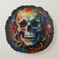 Skull Head with multi-colored Paint Splashes