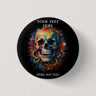 Skull Head with multi-coloured Paint Splashes 3 Cm Round Badge