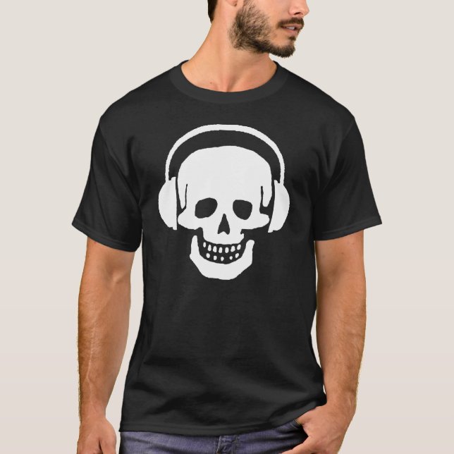 Skull Headphones Dark T-Shirt (Front)