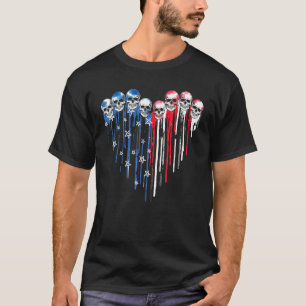 Skull Heart Dripping American Flag 4th Of July Pat T-Shirt