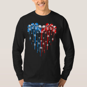 Skull Heart Flag Patriotic 4th Of July 3 T-Shirt