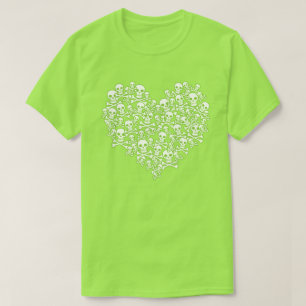 Skull Heart Green Outline T-Shirt