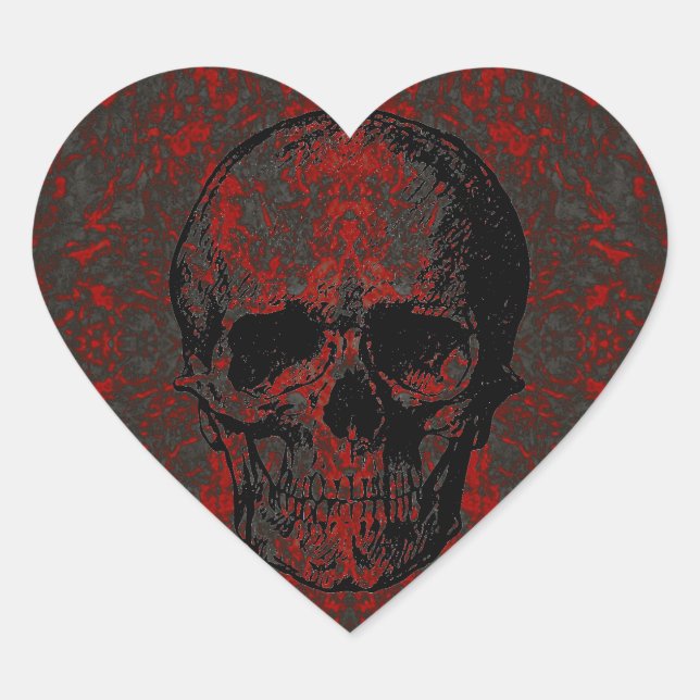 Skull Heart Shaped Sticker (Front)