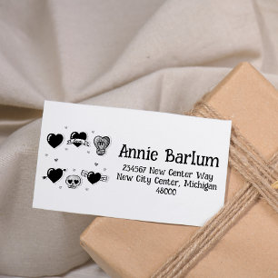 Skull & Hearts Backbone Font Return Address Stamp