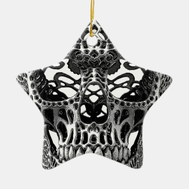 Skull Hearts Ceramic Tree Decoration (Front)