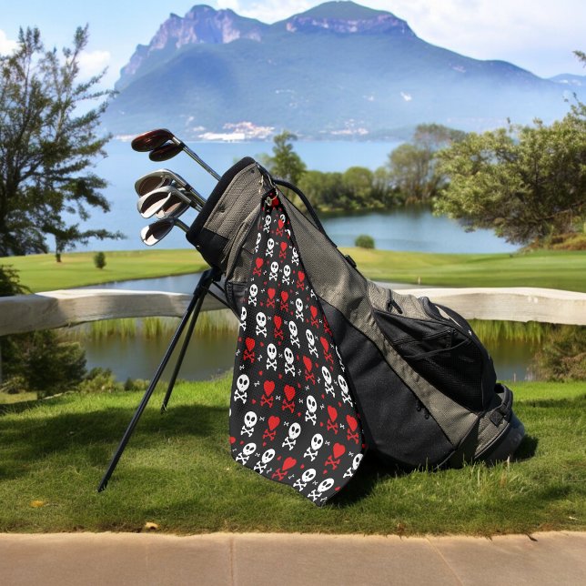 Skull Hearts Golf Towel (Golf Towel)