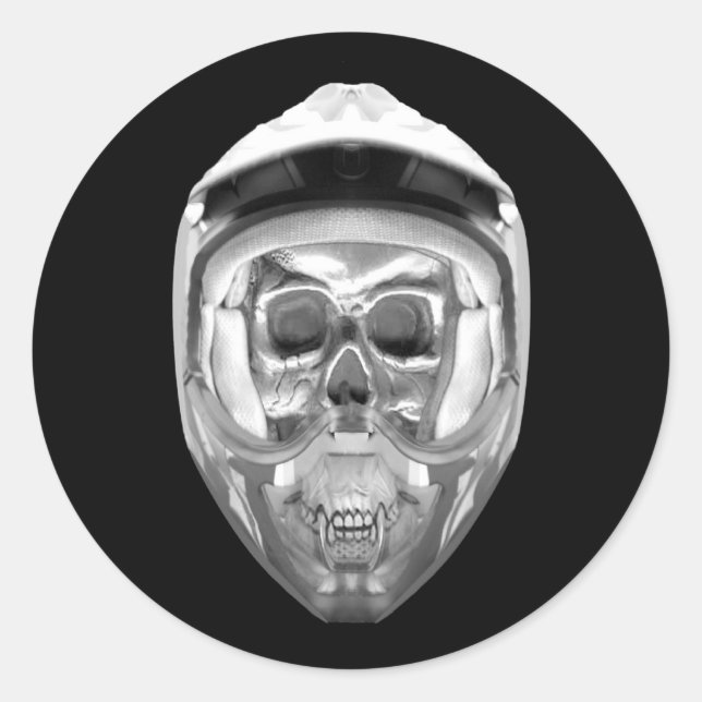 Skull Helmet on Black Classic Round Sticker (Front)