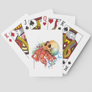 Skull Hermit Crab – Surreal Watercolor Marine Life Playing Cards