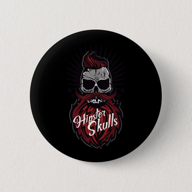 Skull Hipster Moustache Beard Logo Bearded Moustac 6 Cm Round Badge (Front)