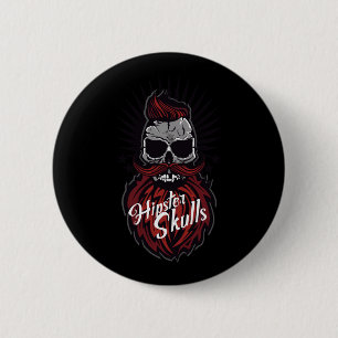 Skull Hipster Mustache Beard Logo Bearded Mustache 6 Cm Round Badge