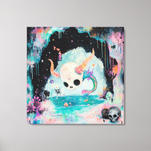 Skull Horned Sea Serpent Magical Witchy AI Art Canvas Print
