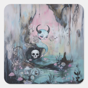 Skull Horned Sea Serpent Magical Witchy AI Art Square Sticker