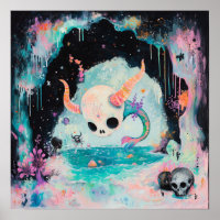 Skull Horned Sea Serpent Witchy AI Art Matte Value
