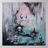 Skull Horned Sea Serpent Witchy AI Art Matte Value