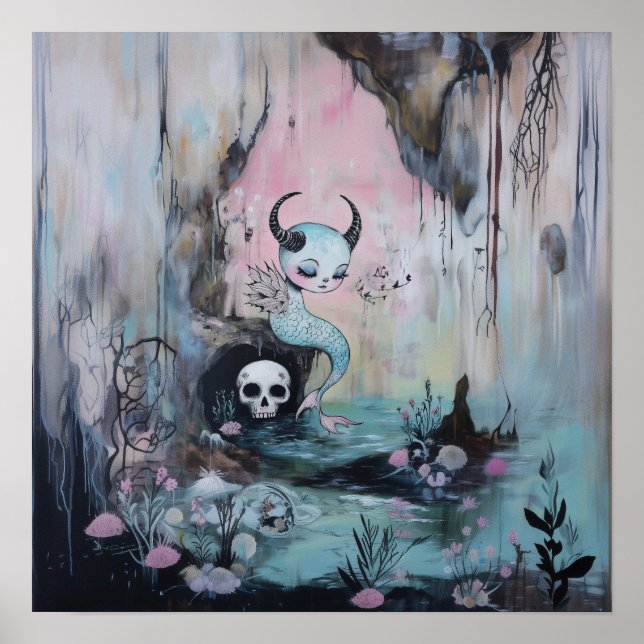 Skull Horned Sea Serpent Witchy AI Art Matte Value Poster (Front)