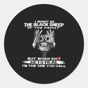 Skull I Might Be The Black Retro Sheep Of The Fami Classic Round Sticker