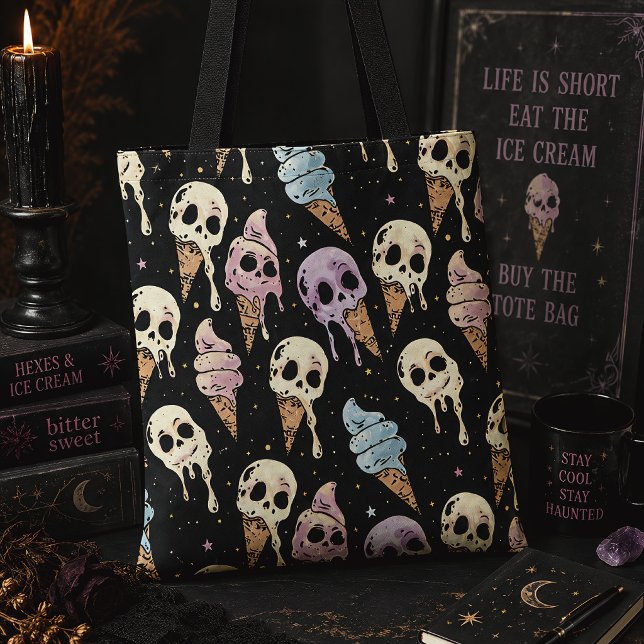 Skull Ice Cream Summer Goth Spooky Tote Bag (Creator Uploaded)