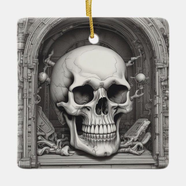 Skull Illustration Ceramic Ornament (Front)