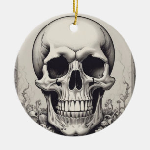 Skull Illustration Ceramic Tree Decoration
