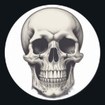 Skull Illustration Classic Round Sticker<br><div class="desc">Fantasy Rock Punk Heavy Metal Art - Skull Skeleton - Digital Fantasy Art</div>