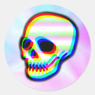 Skull Illustration trendy neon style Classic Round Sticker