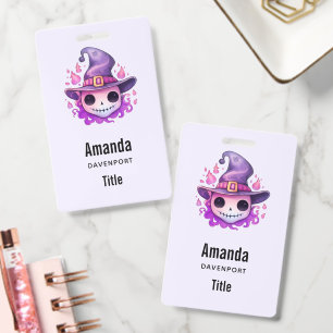Skull in a Witch's Hat Cute Halloween Business ID Badge