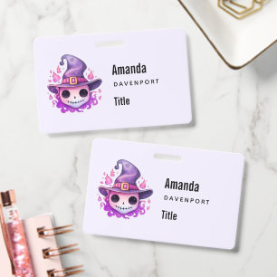 Skull in a Witch's Hat Cute Halloween Business ID Badge