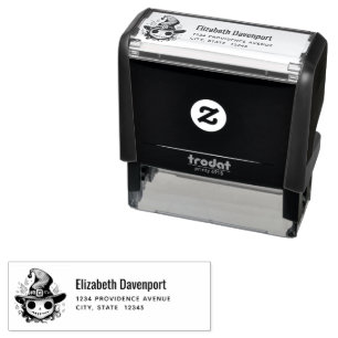 Skull in a Witch's Hat Whimsical Address Self-inking Stamp