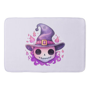 Skull in a Witch's Hat Whimsical Bath Mat