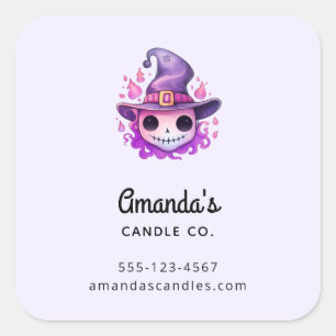 Skull in a Witch's Hat Whimsical Business Square Sticker