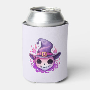 Skull in a Witch's Hat Whimsical Can Cooler