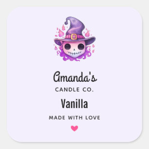 Skull in a Witch's Hat Whimsical Candle Business Square Sticker