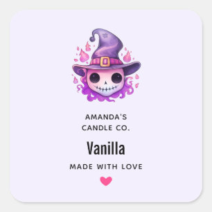 Skull in a Witch's Hat Whimsical Candle Business Square Sticker