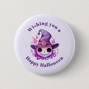 Skull in a Witch's Hat Whimsical Halloween 6 Cm Round Badge