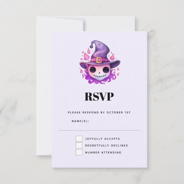 Skull in a Witch's Hat Whimsical Halloween RSVP Card (Front)
