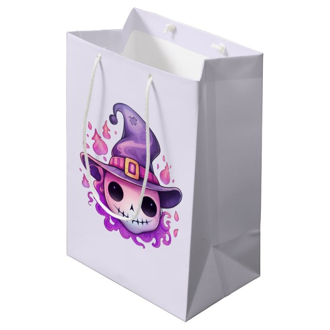 Skull in a Witch's Hat Whimsical Medium Gift Bag (Front Angled)