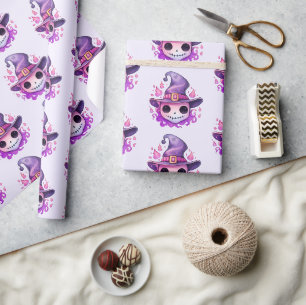 Skull in a Witch's Hat Whimsical Pattern Wrapping Paper