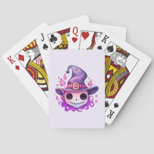 Skull in a Witch's Hat Whimsical Playing Cards