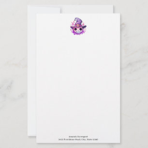 Skull in a Witch's Hat Whimsical Stationery