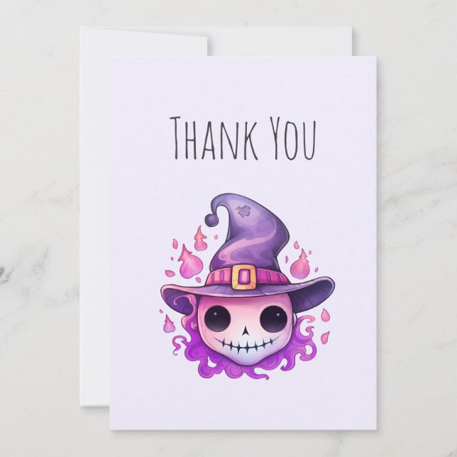 Skull in a Witch's Hat Whimsical Thank You Card (Front)