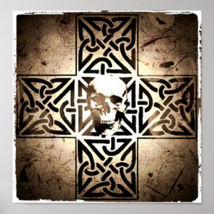 Skull in Celtic Cross Black,Sepia,Aged Poster