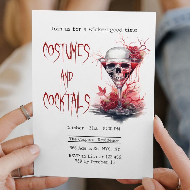 Skull in Cocktail Glass Creepy Halloween  Invitation (Creator Uploaded)