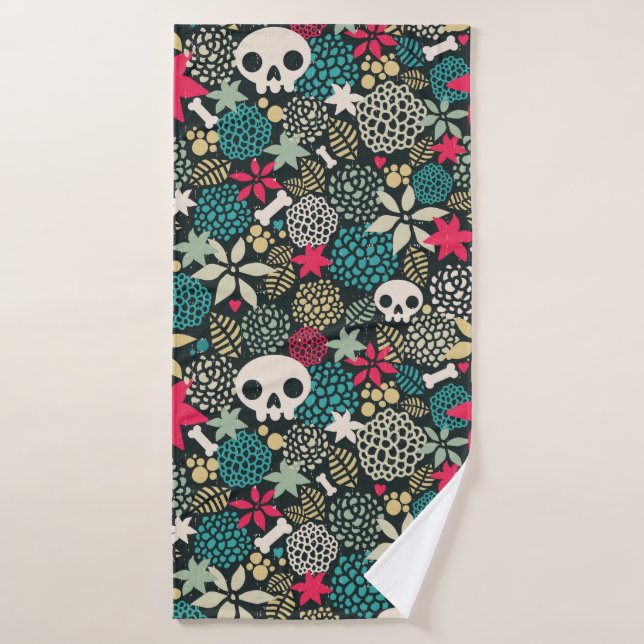 Skull in flowers bath towel (Bath Towel)