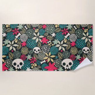 Skull in flowers beach towel