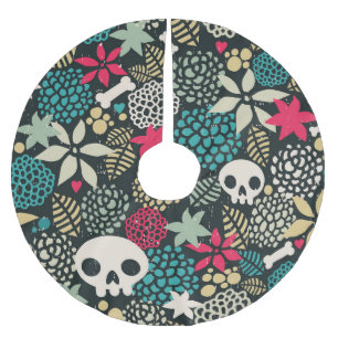 Skull in flowers brushed polyester tree skirt