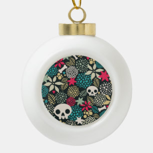 Skull in flowers ceramic ball christmas ornament