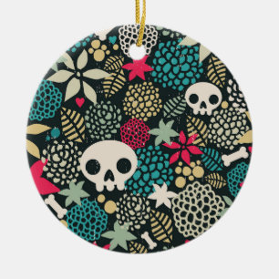 Skull in flowers ceramic tree decoration