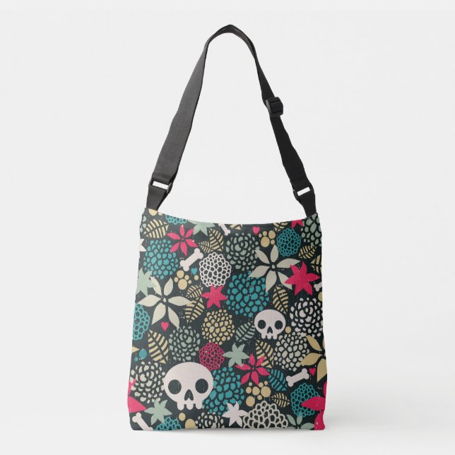 Skull in flowers crossbody bag (Front)