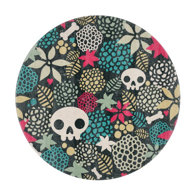 Skull in flowers cutting board (Front)